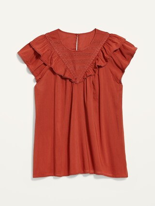 Ruffled Lace-Trim Short-Sleeve Blouse for Women | Old Navy (US)