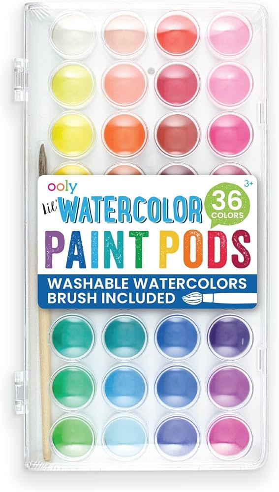 Ooly Lil' Watercolor Washable Paint Pods Set with Brush, 36 colors & 1 Paintbrush, Washable Water... | Amazon (US)