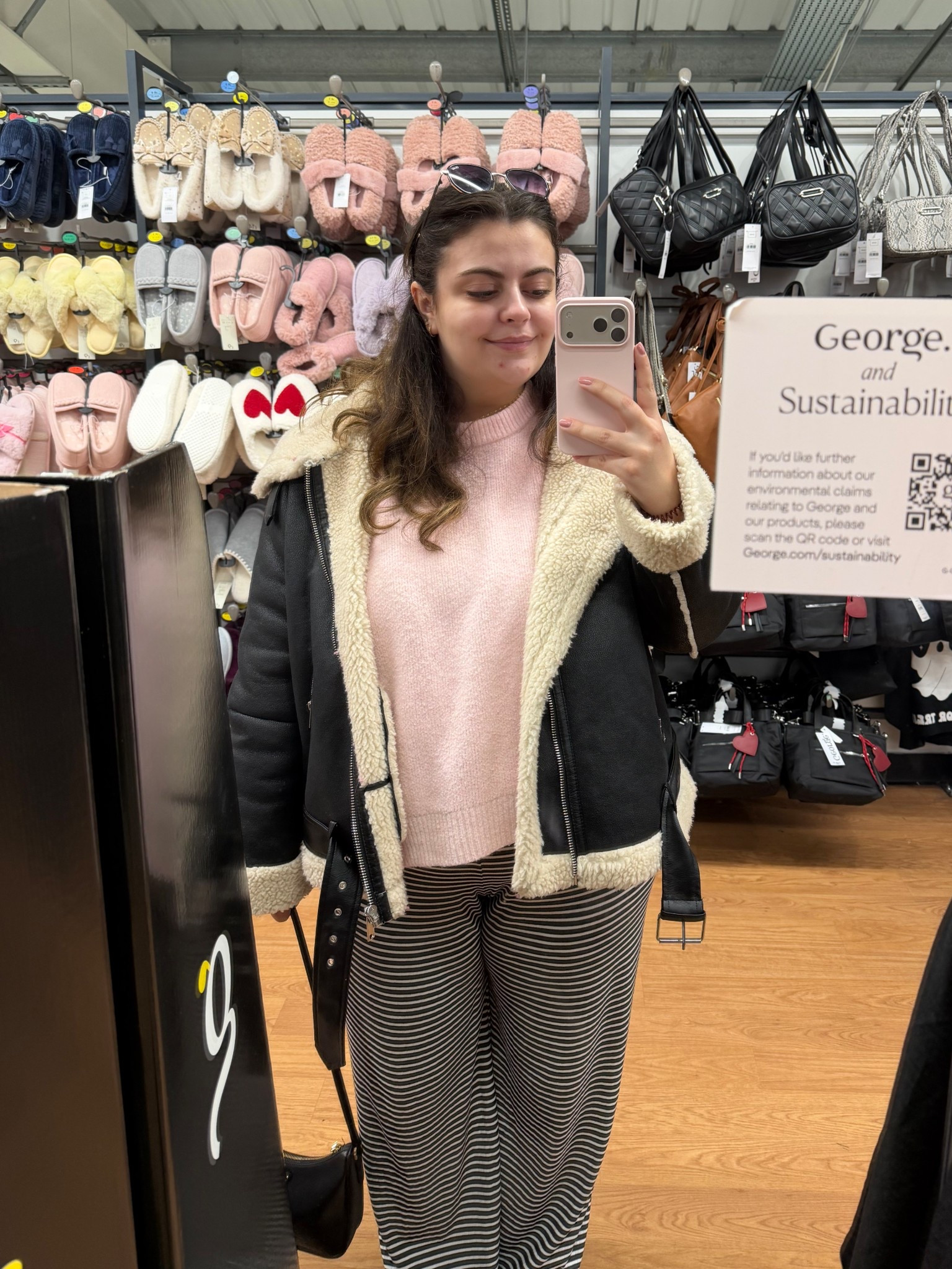 Popping to the shops outfit of the day ⭐️ comfy stripe trousers, pink jumper, shearling jacket 

#LTKspring #LTKuk #LTKmidsize