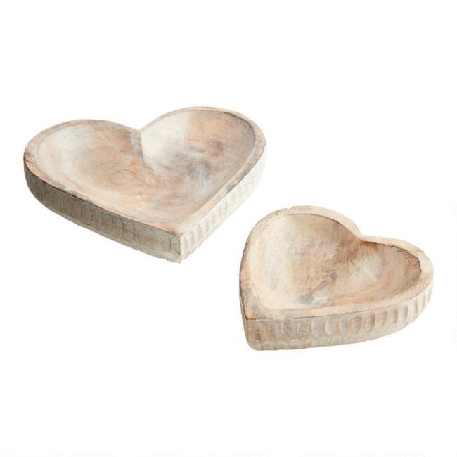 Whitewash Hand Carved Wood Heart Trinket Dish | World Market