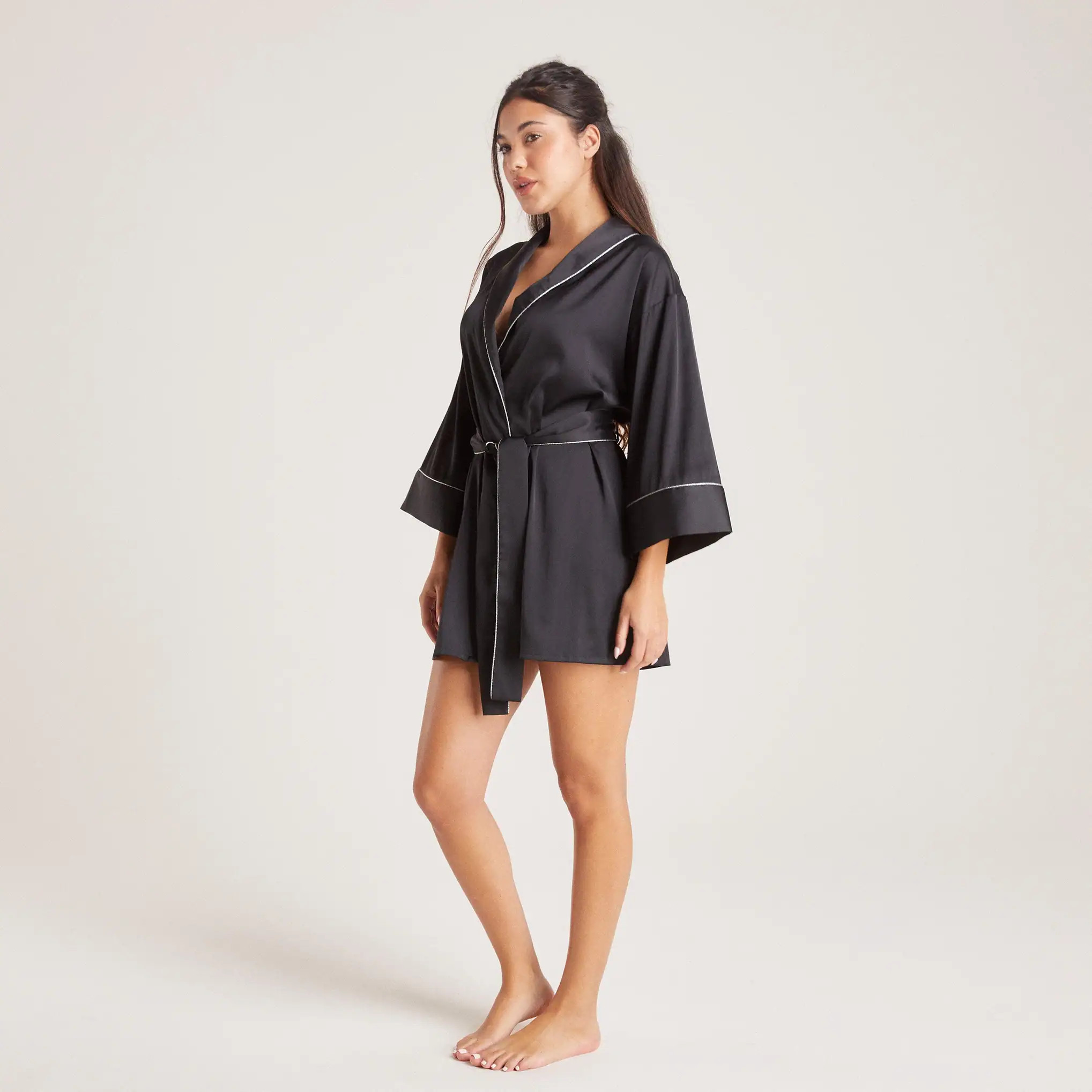 Sparkle Satin Robe - Black | Lounge UK