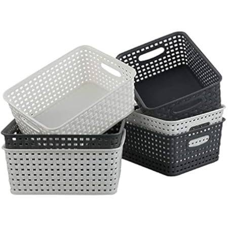 Set of 6 Plastic Storage Baskets - Small Pantry Organizer Basket Bins - Household Organizers with Cu | Amazon (US)
