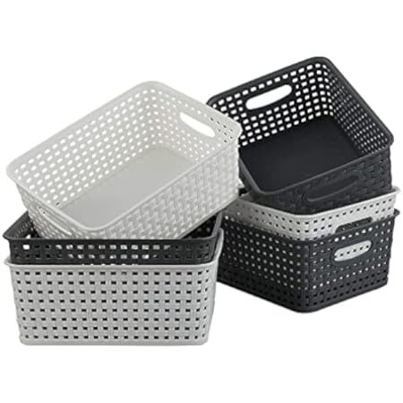 Set of 6 Plastic Storage Baskets - Small Pantry Organizer Basket Bins - Household Organizers with Cu | Amazon (US)
