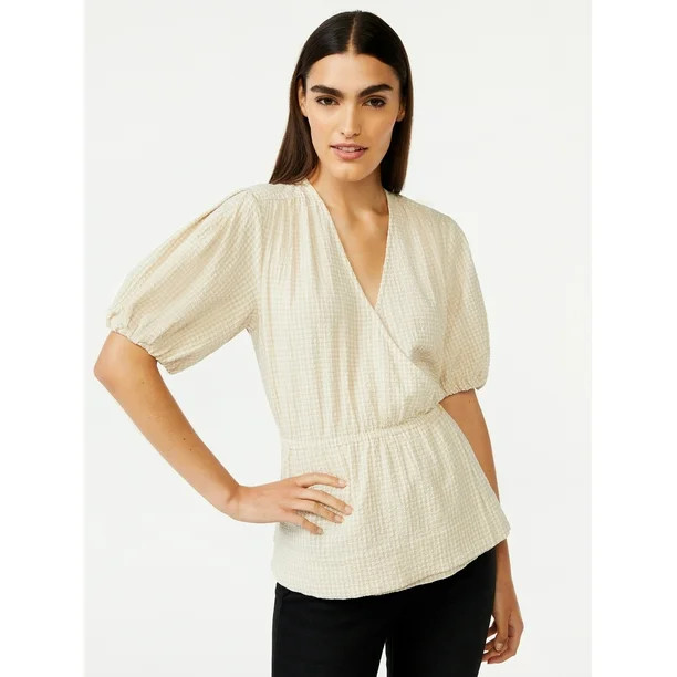 Free Assemble Women’s Faux Wrap V-Neck Top - Walmart.com | Walmart (US)