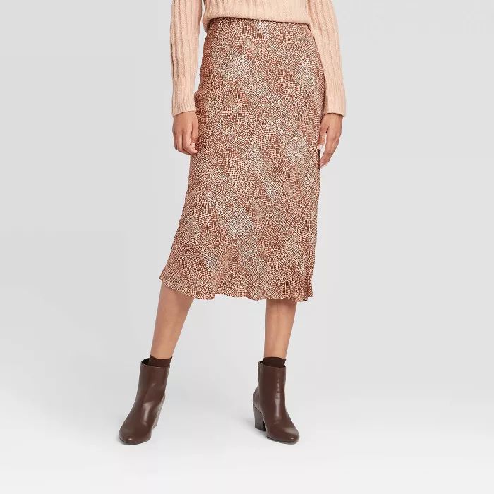 Women's Snakeskin Mid-Rise Midi Slip Skirt - A New Day™ Brown | Target