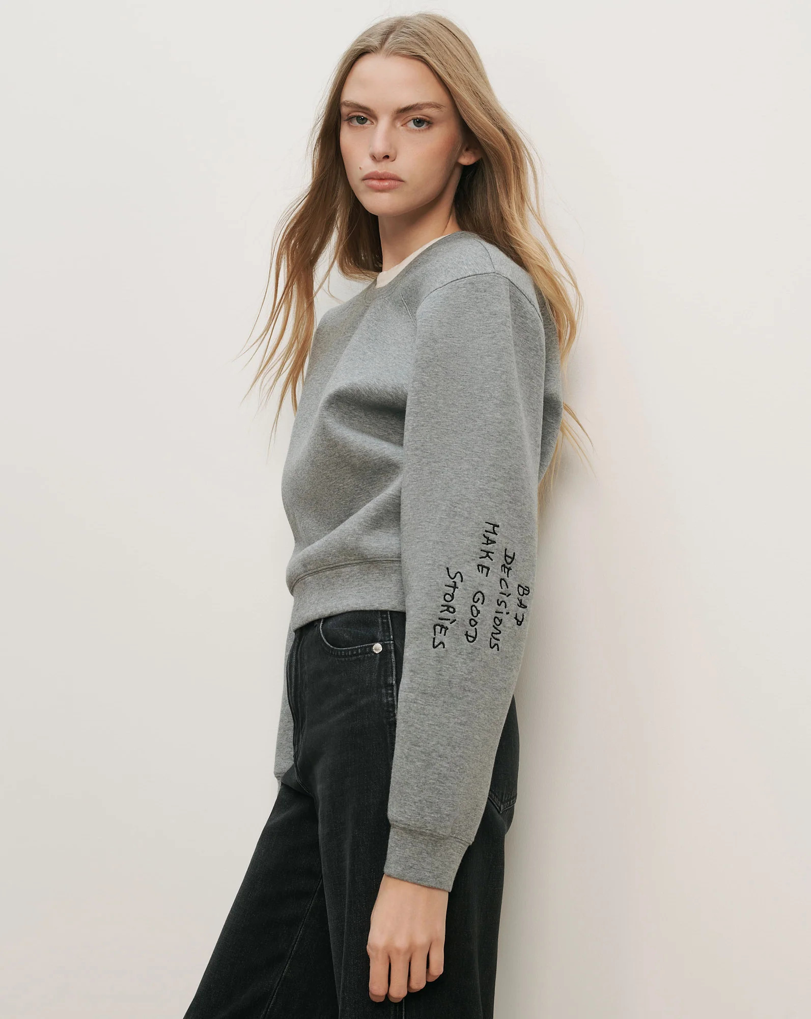 Veronica Beard Beaumont Embroidered Sweatshirt Light Heather Grey Bd | Veronica Beard