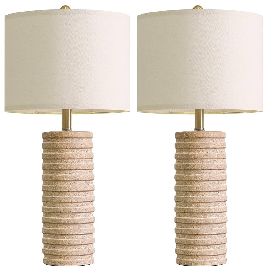 PoKat 27" Stone-Like Farmhouse Ceramic Table Lamps Set of 2 for Bedroom, Boho Nightstands Lamps f... | Amazon (US)