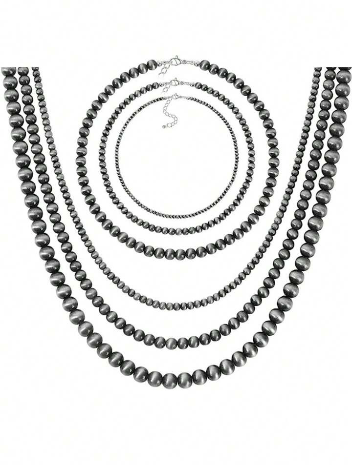 4pcs/Set Navajo Pearl Necklace Western Jewelry For Women Including Cowgirl Vintage Multilayer Bea... | SHEIN