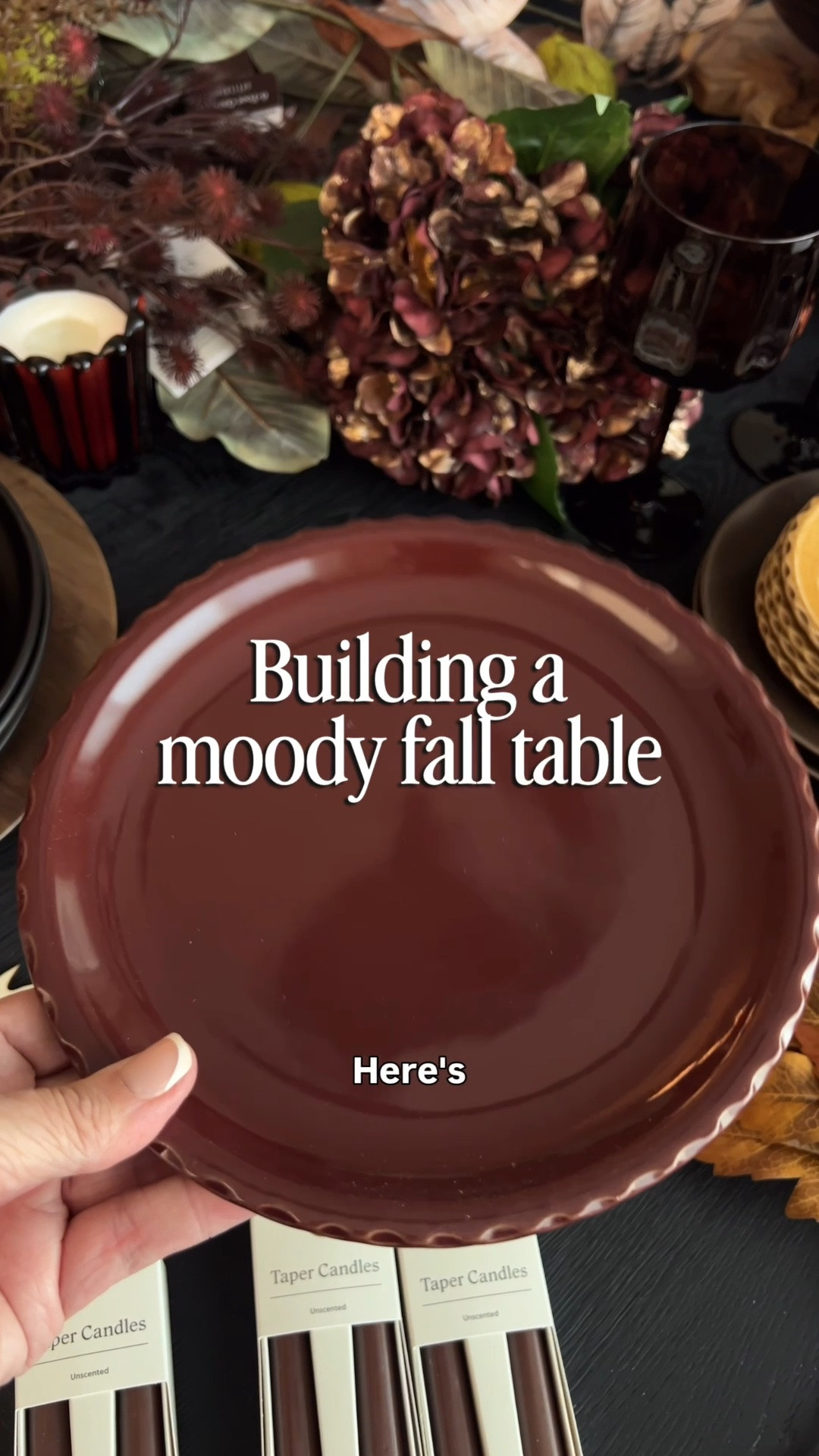Moody fall tablescape, burgundy and chocolate brown table decor, fall table styling, dried bunny tail grass, chocolate brown dried stems, burgundy faux florals, textured fall centerpiece, autumn table setting, layered tablescape, fall hosting inspiration, dining table decor and Thanksgiving table ideas.

#LTKSeasonal #LTKHome