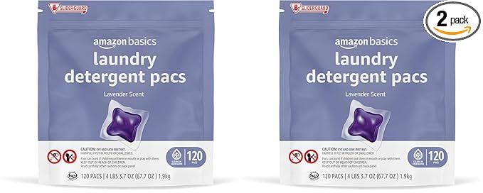 Amazon Basics Laundry Detergent Pods, 120 Pacs for 120 Medium Loads, Lavender Scent, (Previously ... | Amazon (US)