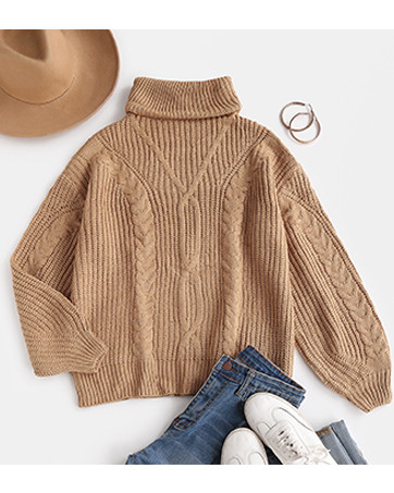 ZESICA Women's Long Sleeve Turtleneck Chunky Knit Loose Oversized Sweater Pullover Jumper Tops | Amazon (US)