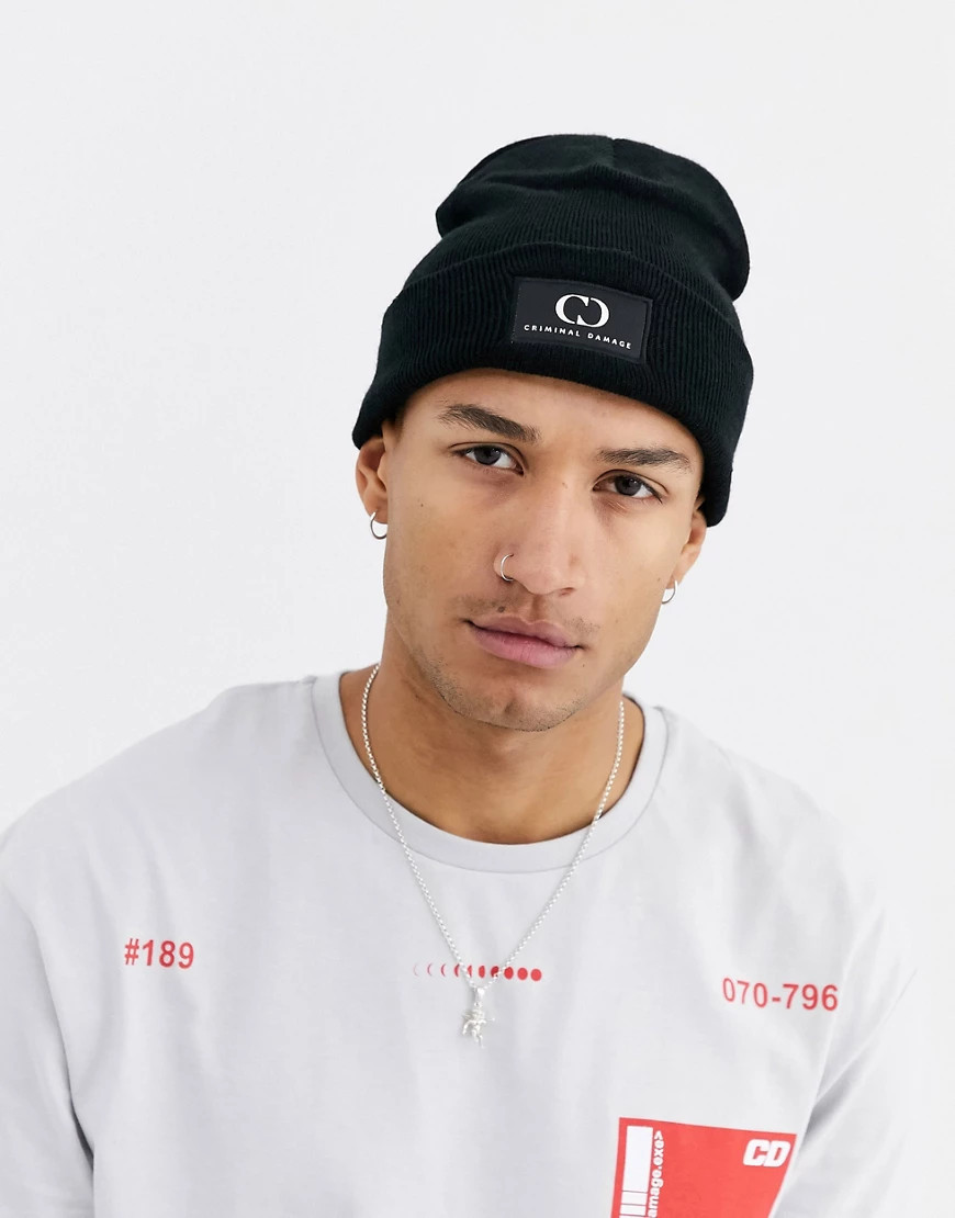 Criminal Damage beanie in black with logo | ASOS (Global)