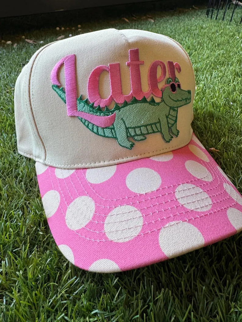 Later Gator Embroidered Patch on Pink Polka Dot Cotton Hat - Etsy | Etsy (Global)