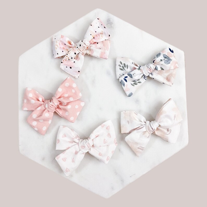 Spring bows (set of 5), Baby bows, Floral Hair Bow, pink bow, hair clip, baby headband, toddler b... | Etsy (US)