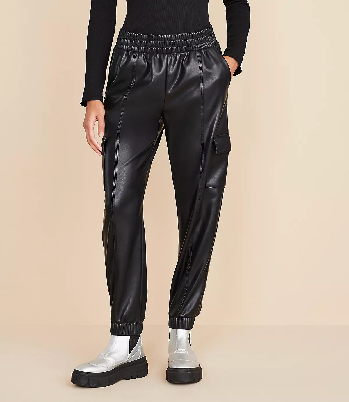 Lou & Grey Faux Leather Cargo Joggers | LOFT