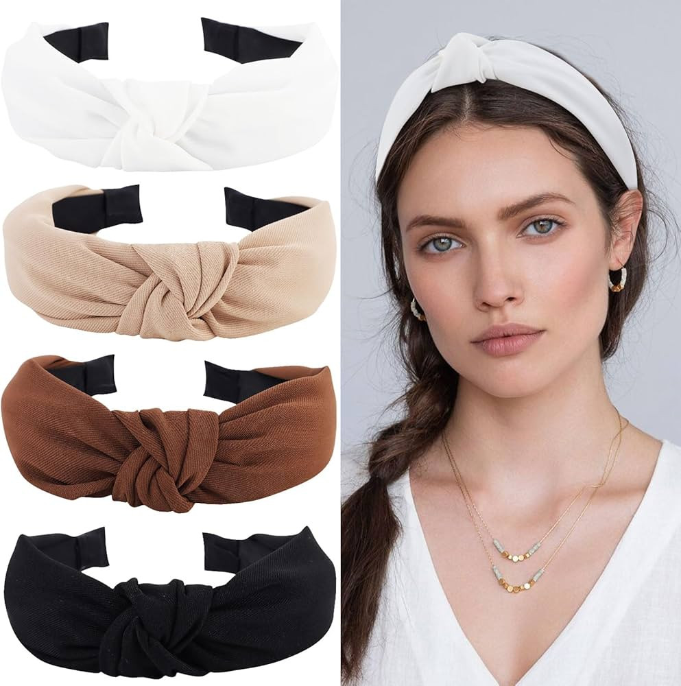 YISSION 4PCS Knotted Headbands - Non Slip Wide Fashion Head Bands for Women and Girls - Black and... | Amazon (US)