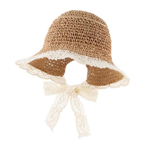 MniJiza Baby Girl Straw Hat Toddler Summer Beach Hat with Lace Bow Infant Girls Sun Hats (2-5Y, Ponytail-Khaki) | Amazon (US)