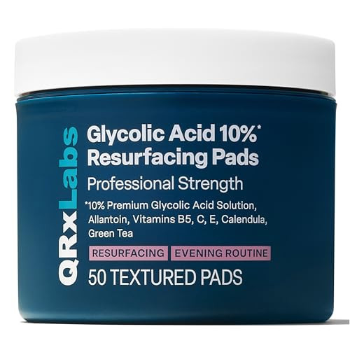 QRxLabs Glycolic Acid Pads - 10% Glycolic Acid Exfoliating Pads - Rinse-Free Face Peel - Antioxidant Chemical Exfoliant with Vitamins B5, C & E, Green Tea Extract - 50 Count, Mint & Eucalyptus | Amazon (US)