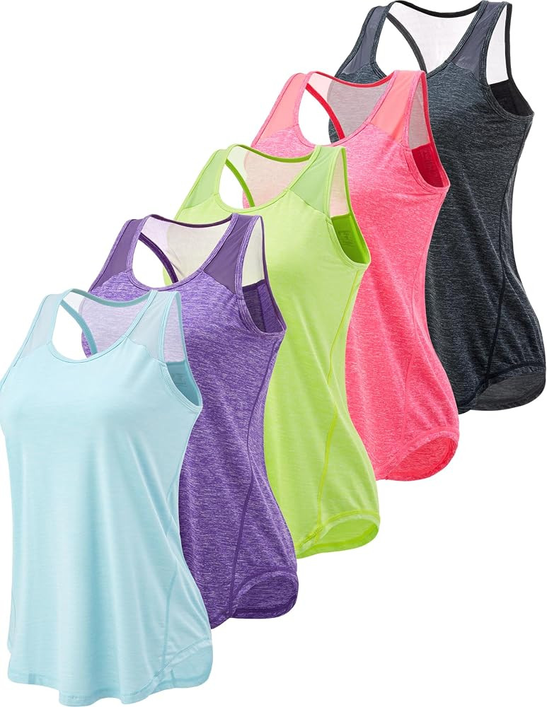 5 Pack Women's Workout Tops, Athletic Racerback Tank Tops for Women, Mesh Sleeveless Shirts Yoga ... | Amazon (US)