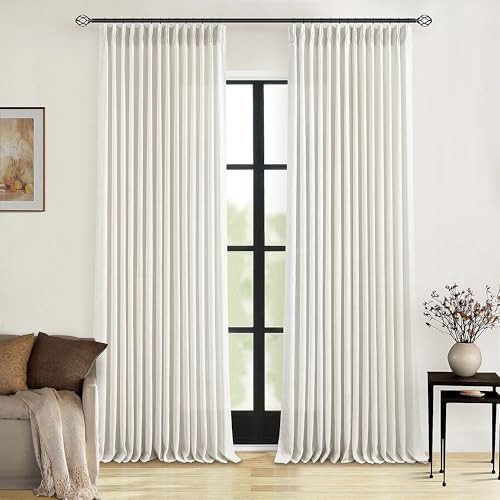 Natural Linen Pinch Pleated Curtains 120 Inches Long for Living Room Pleated Drapes Hooks Back Ta... | Amazon (US)