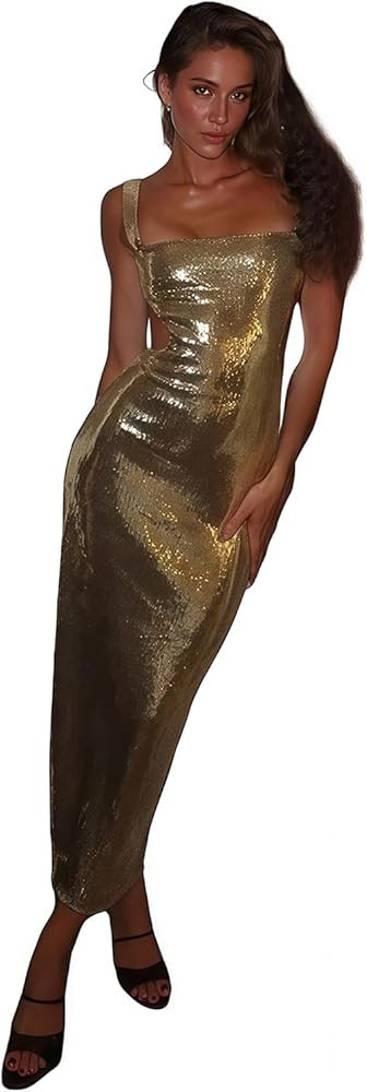 BOLLEY JOSS Women's Sequin Bodycon Maxi Dress Cut Out Waist Open Back Sparkly Long Dress Sexy Bac... | Amazon (US)