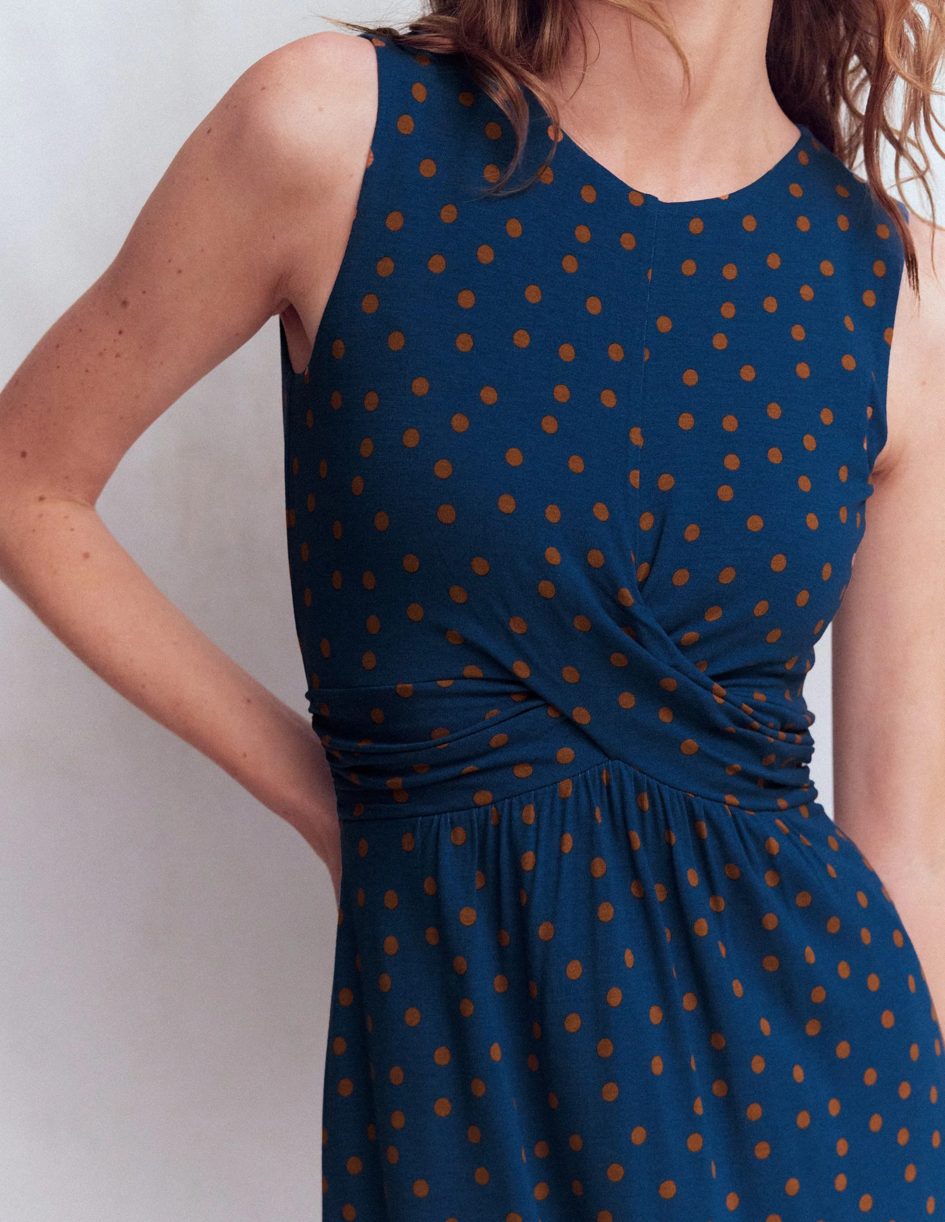Zara Cross Waist Jersey Dress-Tourmaline Blue, Painted Dot | Boden UK
