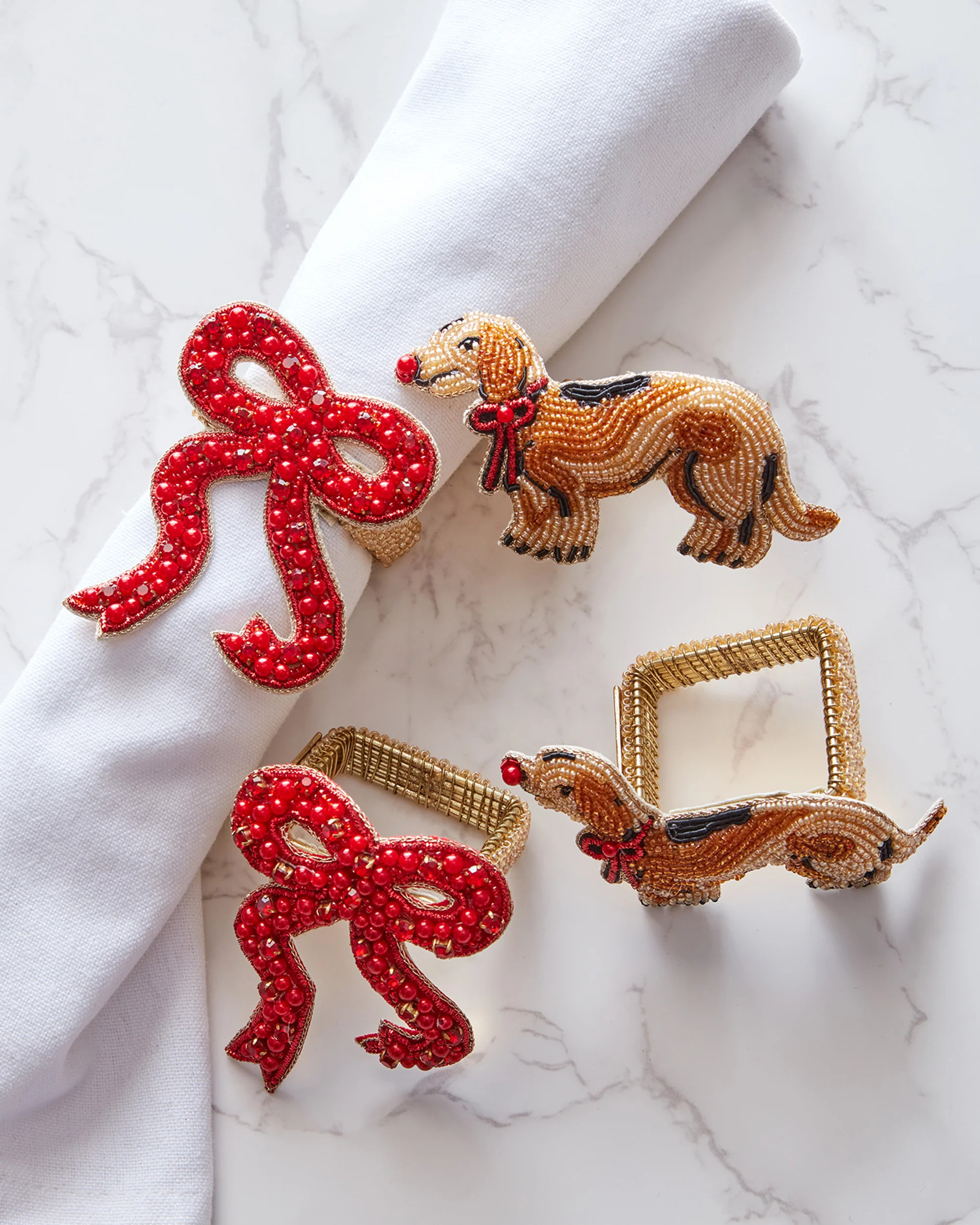 Dapper Dachshunds - Napkin Ring Set Of 4 - Red Multi | Printfresh