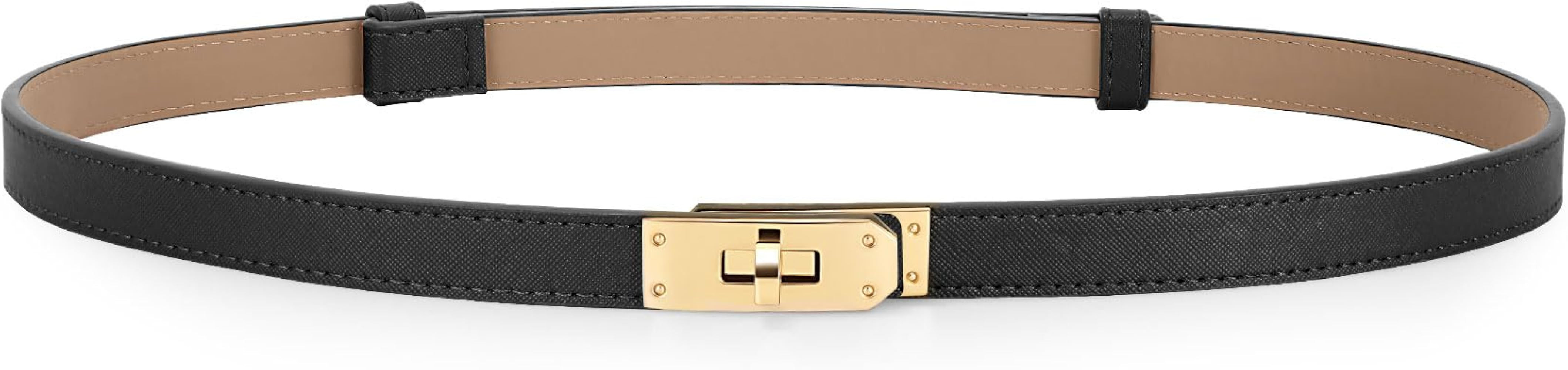 Women Skinny Leather Belt Adjustable Thin Belt Turn Lock Buckle For Jeans Dresses | Amazon (US)