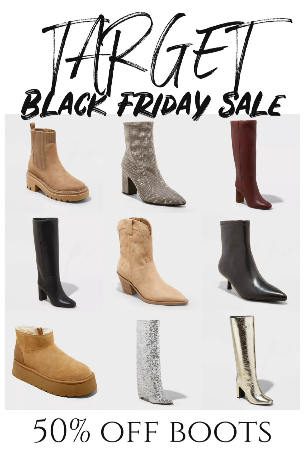 Target Black Friday sale 
50% off boots for the family 

#LTKFamily #LTKSaleAlert #LTKFindsUnder50