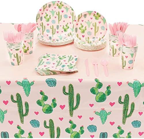 Succulent Cactus Party Pack, Includes Pink Paper Plates, Napkins, Cups, Cutlery and Tablecloth (Serv | Amazon (US)