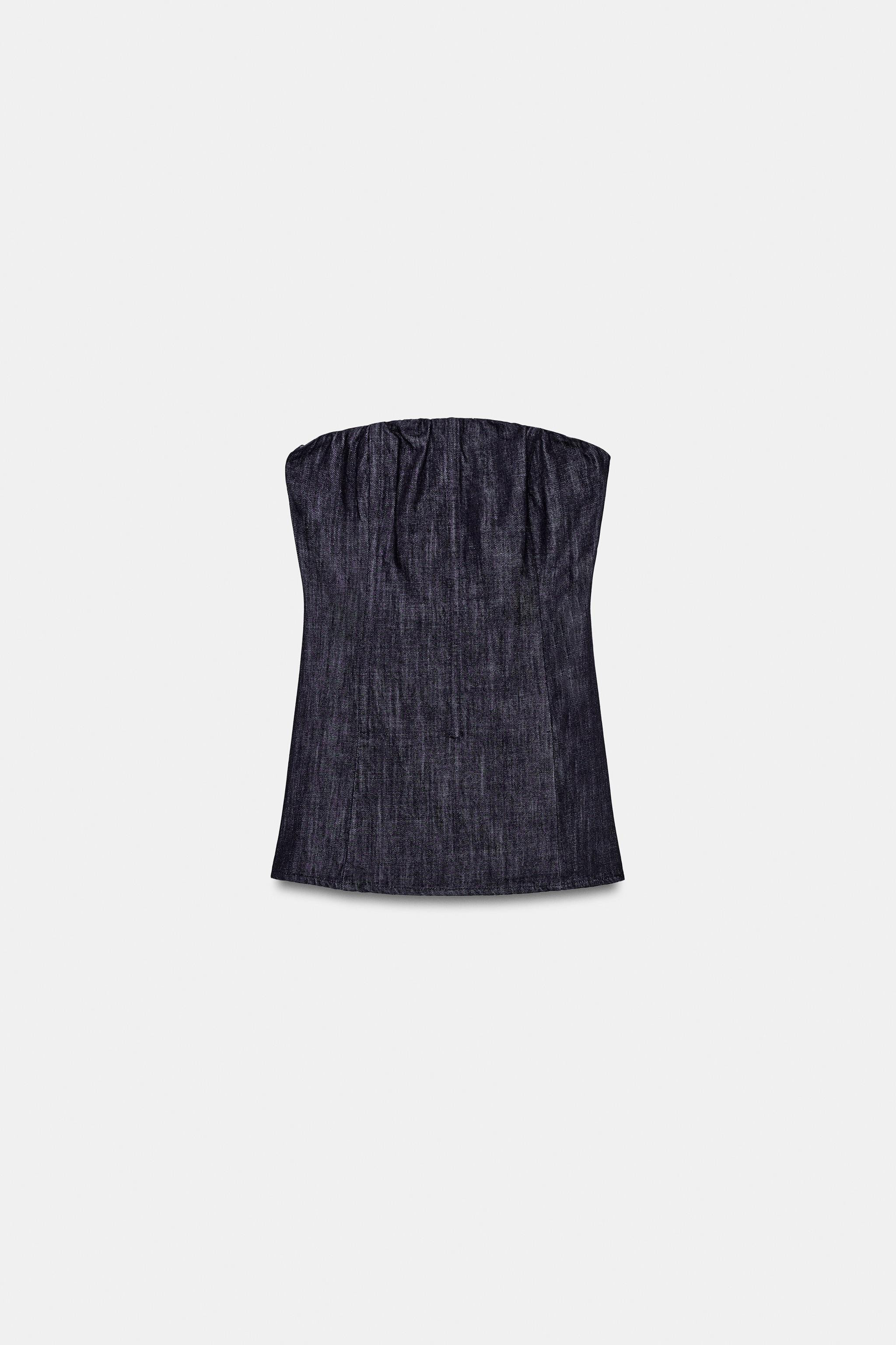 FAUX DENIM BUSTIER TOP | Zara US
