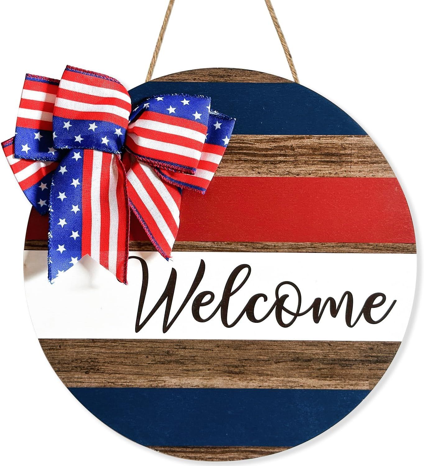Adurself 4th of July Patriotic Welcome Door Sign 12'' Independence Day Rustic American Wooden Han... | Amazon (US)