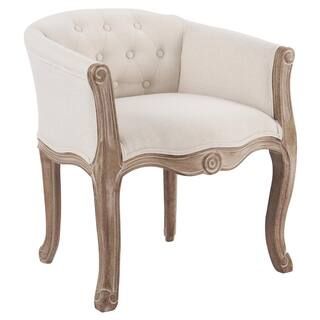 Merra Beige Solid Wood Vintage French Upholstered Accent Arm Chair HDC-ACCR-PD-BNHD-1 - The Home ... | The Home Depot