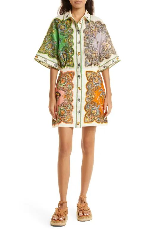 ALEMAIS Trippy Troppo Linen Mini Shirtdress in Green Multi at Nordstrom, Size 6 Us | Nordstrom