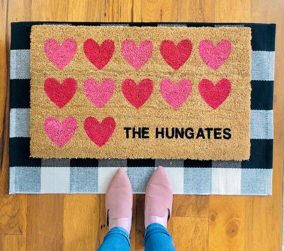 Pink Hearts Doormat/Welcome Mat/Personalized Doormat/Home | Etsy | Etsy (US)