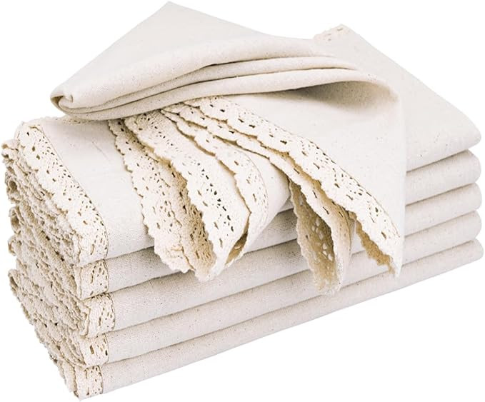 Beige Dinner Napkins, Cloth Napkin with Lace Trim Set of 6, 100% Natural Cotton Dinner Napkins, F... | Amazon (US)