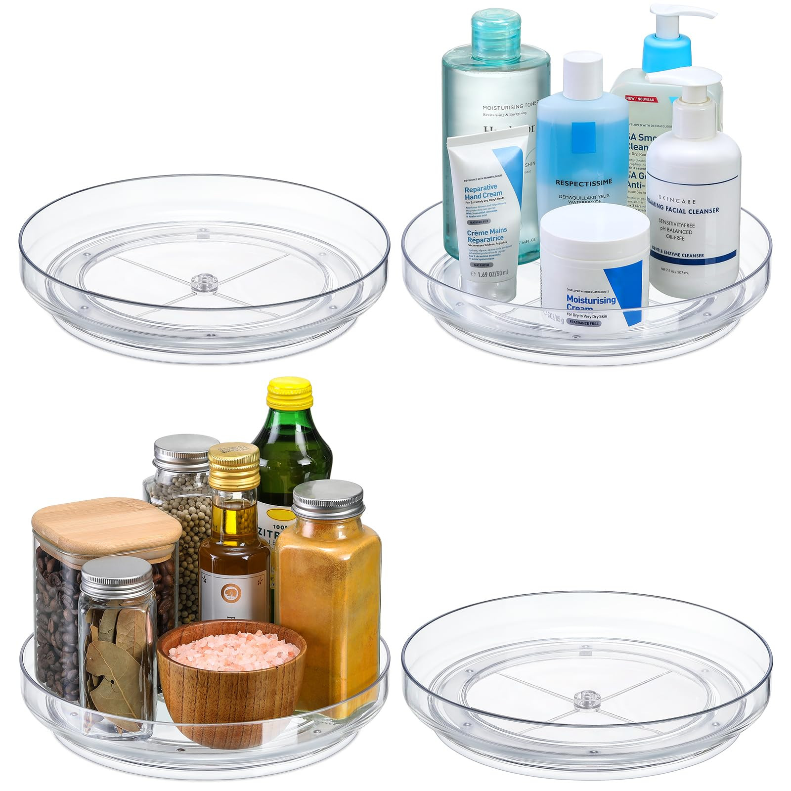 4 Pack 9 Inch Clear Acrylic Lazy Susan, Non-Skid Turntable Organizer for Cabinet, Kitchen, Pantry... | Amazon (US)