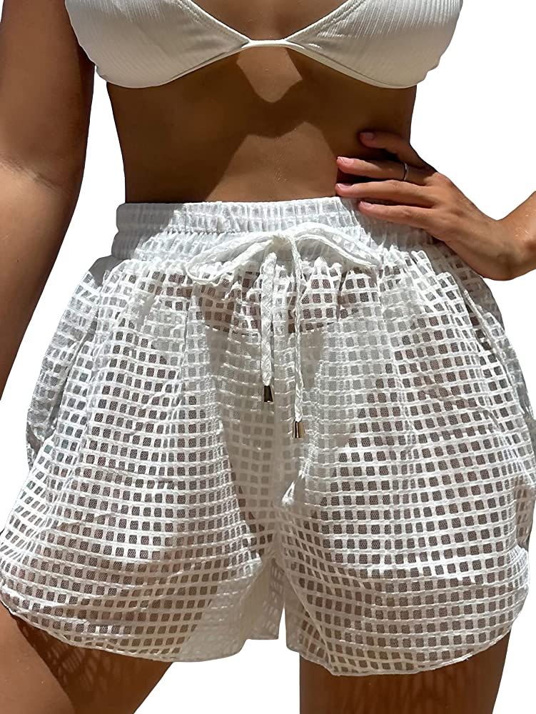 MakeMeChic Women's Bikini Bottom Swimsuit Cover Up Sheer Mesh Wrap Split Cover Up Shorts Beachwea... | Amazon (US)