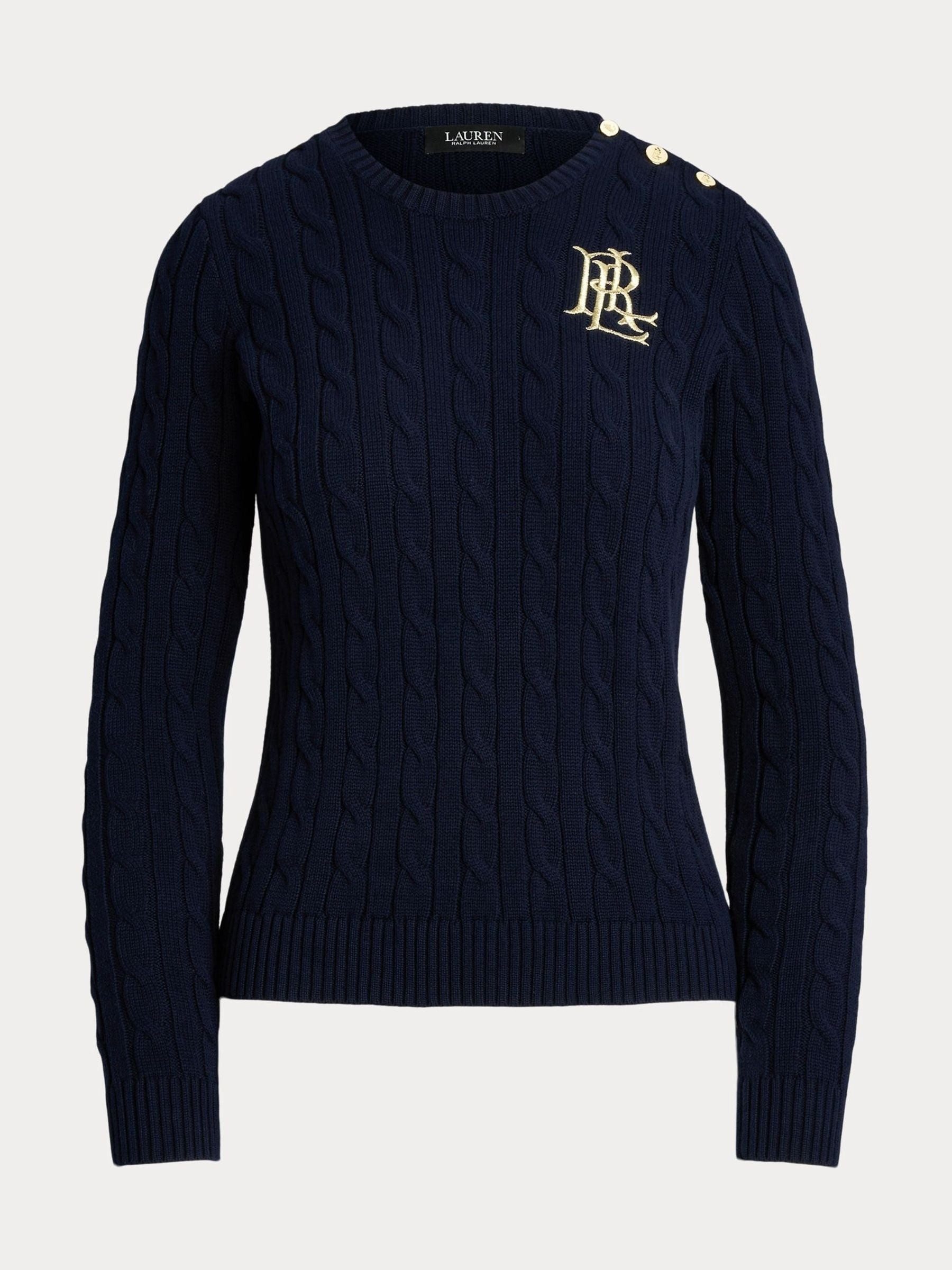 Lauren Ralph Lauren Lauren Ralph Lauren Lauren Navy Montiva Button Trim Cable Knit Cotton Sweater | Next US