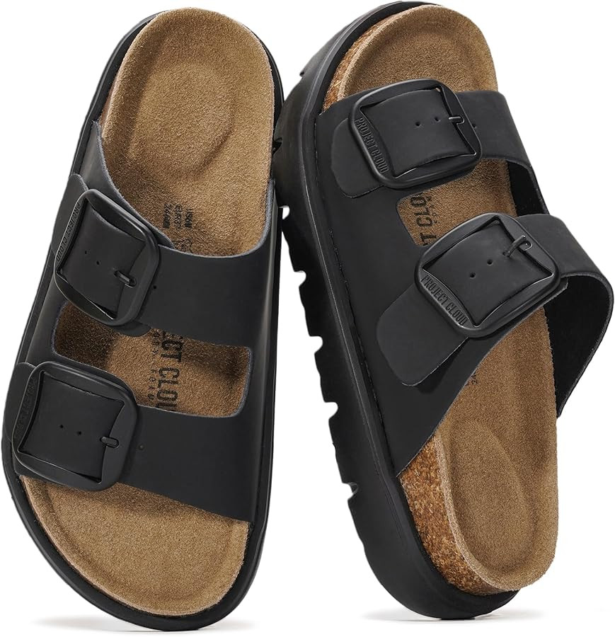 Project Cloud 100% Genuine Leather Platform Sandals Women Footwear - Wedge Chunky Slides for Wome... | Amazon (US)