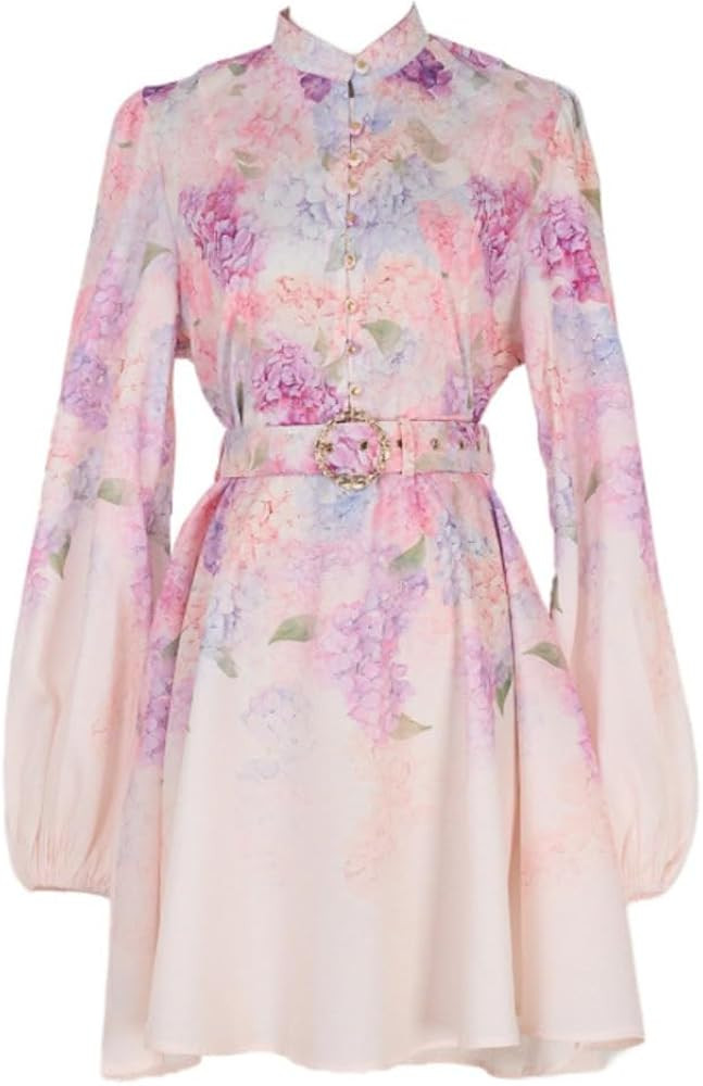 New Spring and Summer Dress with Hydrangea Pattern, Real Shot 2025, Flax Short Dress with Front B... | Amazon (US)