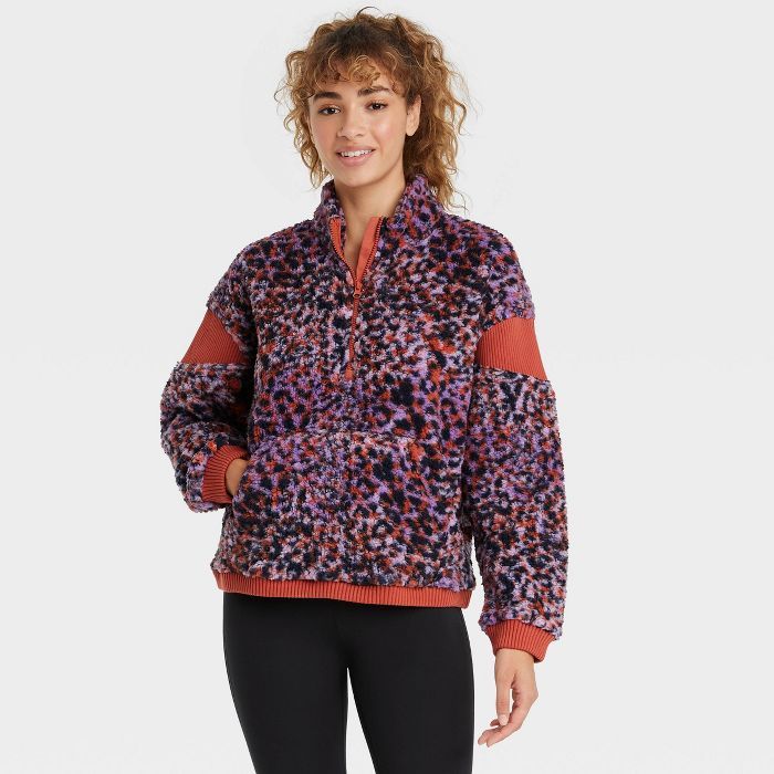 Women's Leopard Print Sherpa 1/2 Zip Pullover - JoyLab™ | Target