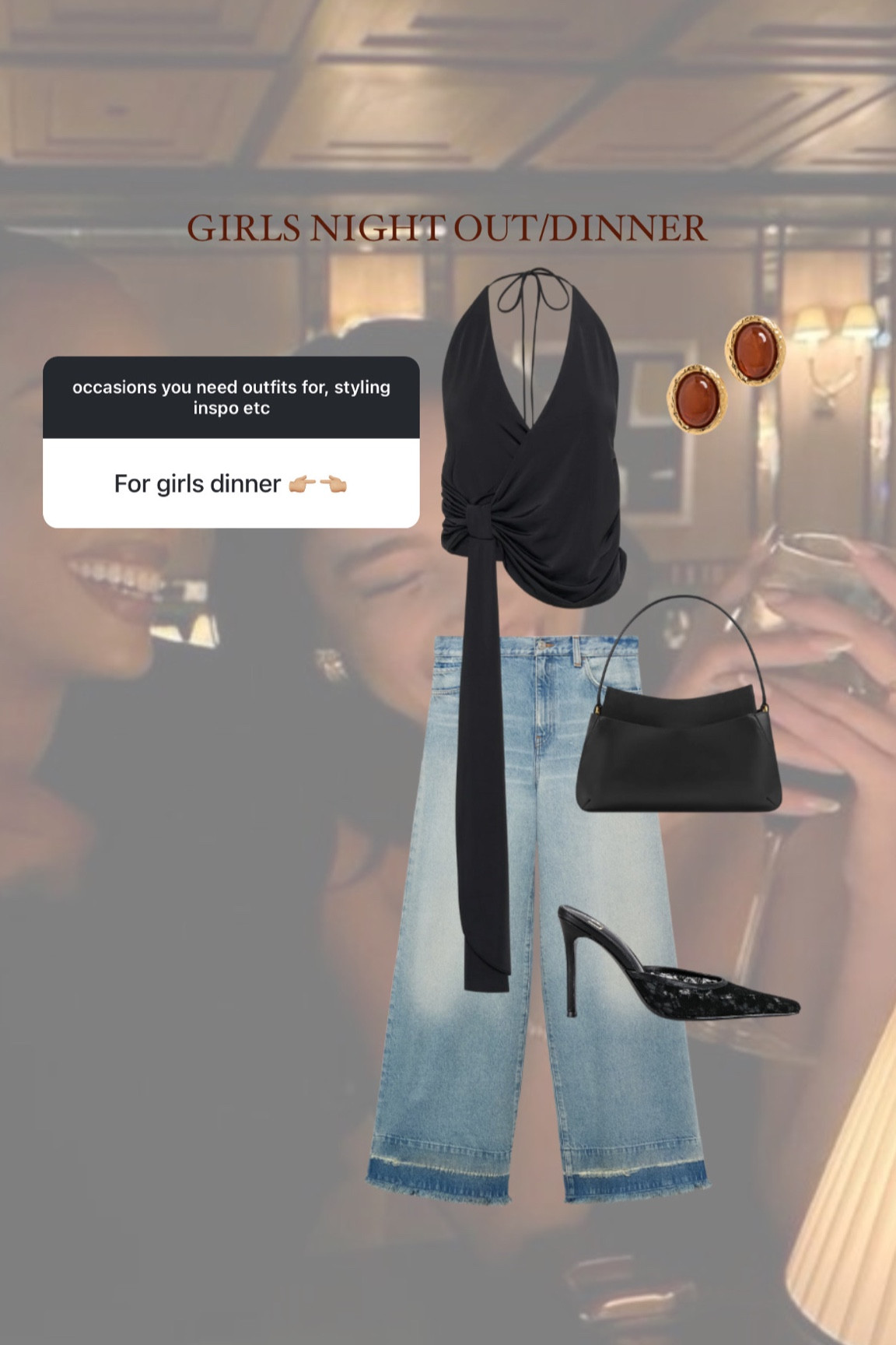 girls night out, girls dinner outfit, going out outfit, h&m wide leg jeans, lace heels, heaven mayhem earrings, meshki top, meshki drapey top 

#LTKautumn #LTKeurope #LTKuk