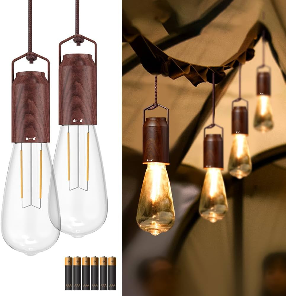 2 Pack Battery Operated Hanging Tent Light Bulb,Portable Outdoor Vintage LED Camping Light,Hurric... | Amazon (US)