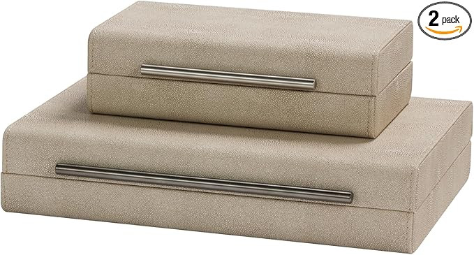 Ivory Shagreen Set of 2pcs Decorative Boxes Storage Boxes for Modern Home Decor Jewelry Organizer... | Amazon (US)