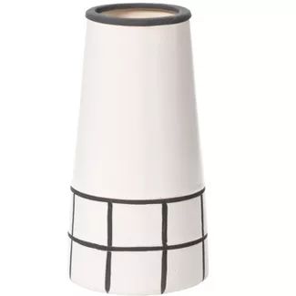 Fabulaxe Ceramic Modern Painted Grid Tapered Flower Table Vase, Black and White | Target