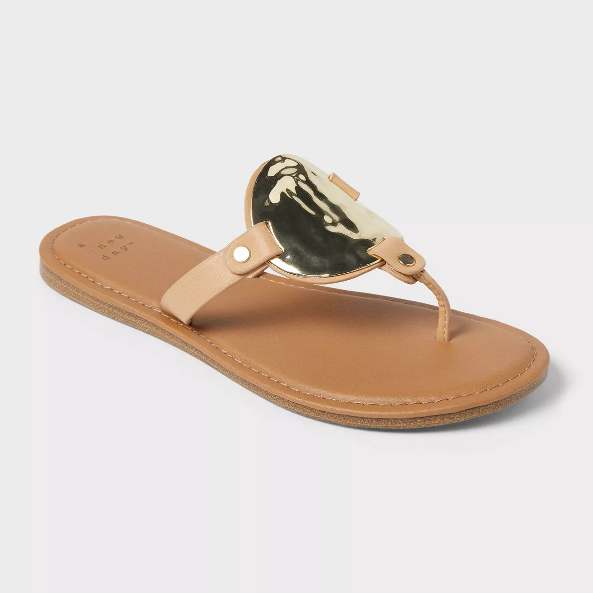 Women's Layla Ornament Thong Sandals - A New Day™ Tan 8.5: Slip-On, Cushioned Insole, Faux Leat... | Target