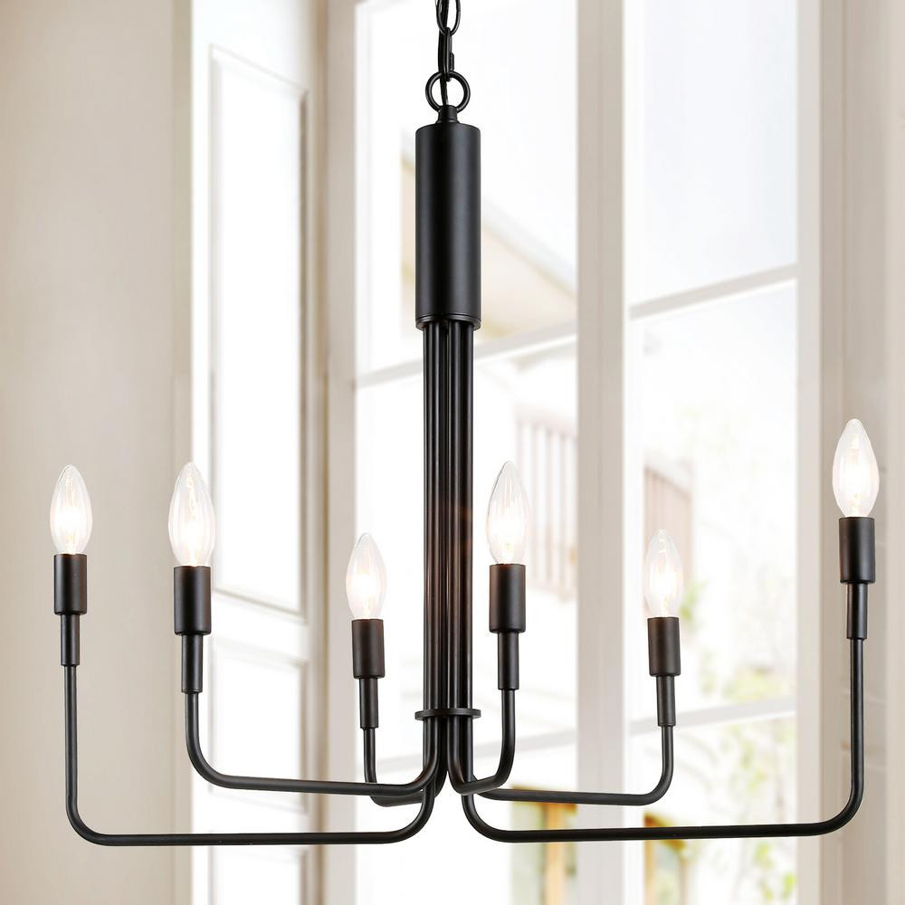 LNC Adjustable 25 in. W Modern Black Farmhouse Candle Kitchen Versatile Christmas Chandelier 6-Light | The Home Depot
