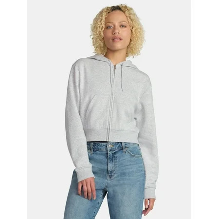 No Boundaries Cropped Fleece Zip Hoodie, Women’s | Walmart (US)