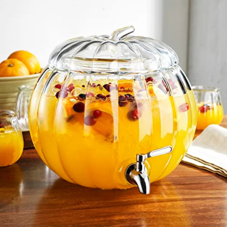 Clear Glass Pumpkin Ice Cold Jug Beverage Dispenser With Stainless Steel Easy Flow Spigot | Walmart (US)